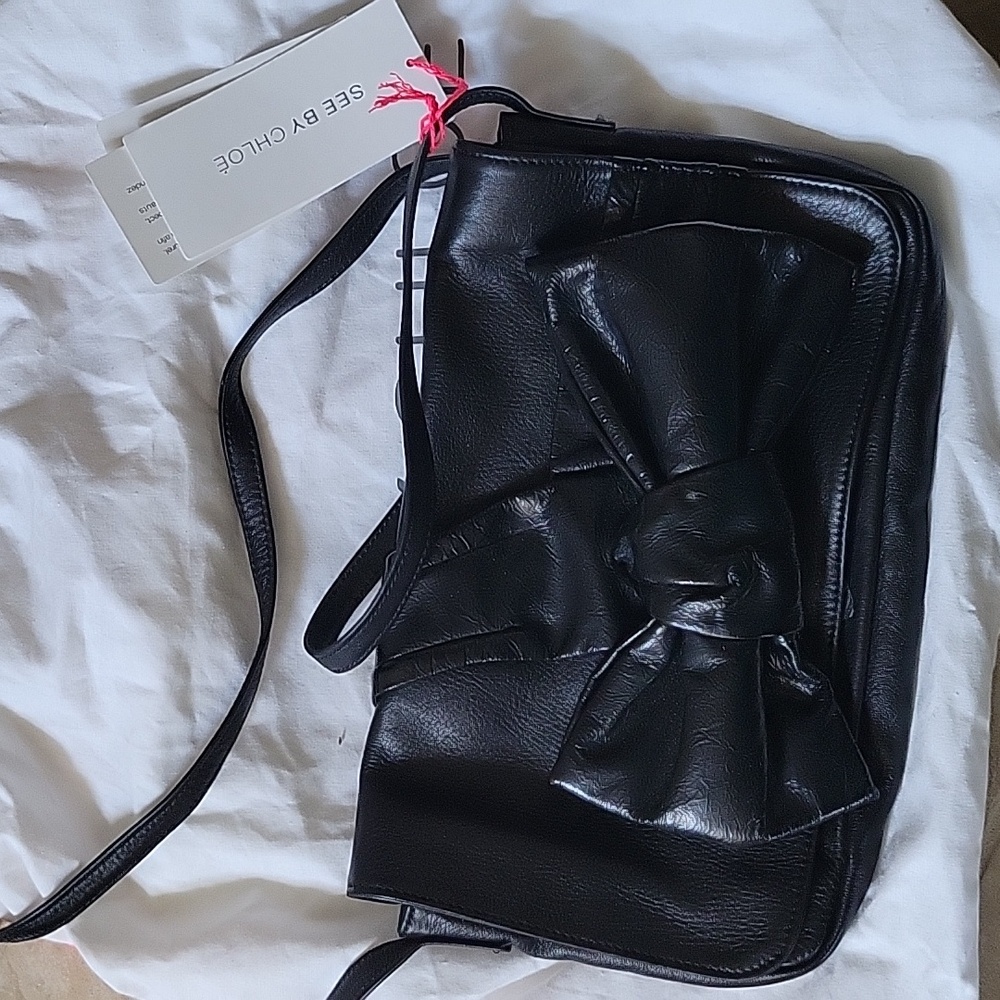 NWT SEE BY CHLOE BLACK BOW LEATHER CROSSBODY BAG